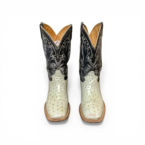 Men’s El Reparo (Texas) White Ostrich Leather Cowboy Boots Size 8 - Picture 3 of 10